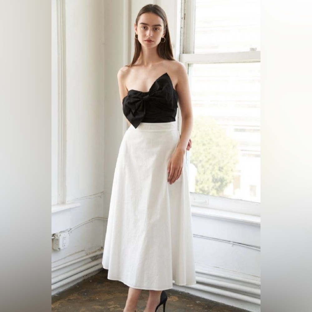 Strapless Bow Midi Dress Black White A-Line